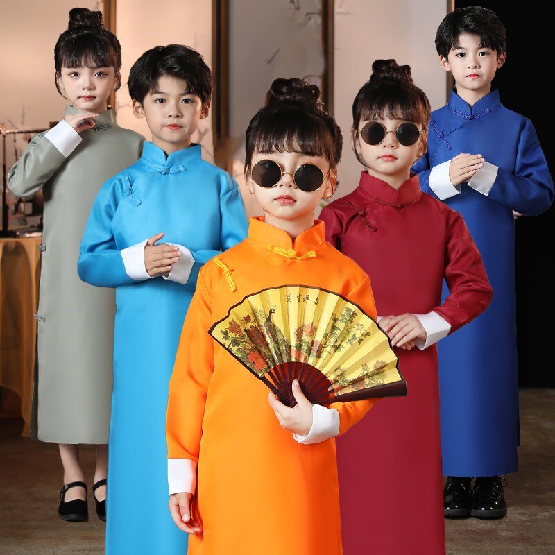 儿童相声演出服说书人长款小品双簧复古装新年国风宝宝拜年女孩话