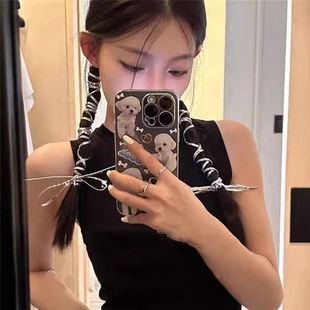 银色发带y2k芭蕾风PU皮质发绳辫子马尾绑带甜酷辣妹扎头发头饰女