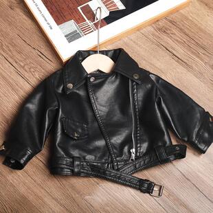 春秋冬加绒加厚男女童短款 PU皮夹克上衣 皮衣外套中小大童宝宝韩版