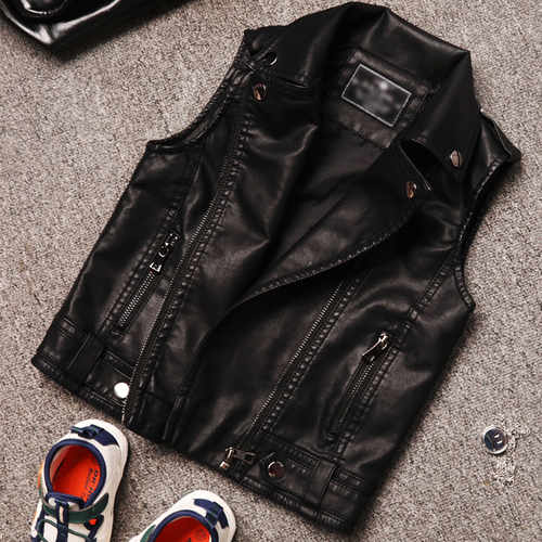 酷炫PU春秋软皮儿童马甲