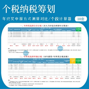 新个税筹划工资年终奖合并计税与单独计税申报方式计算软件表格