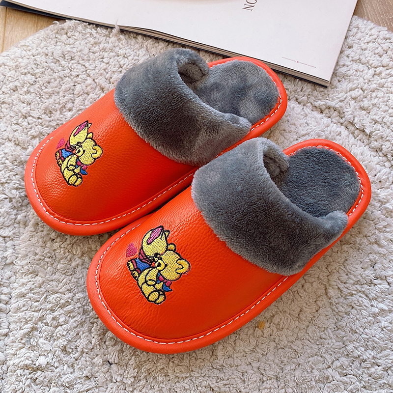 牛皮保暖棉拖鞋居家儿童可爱