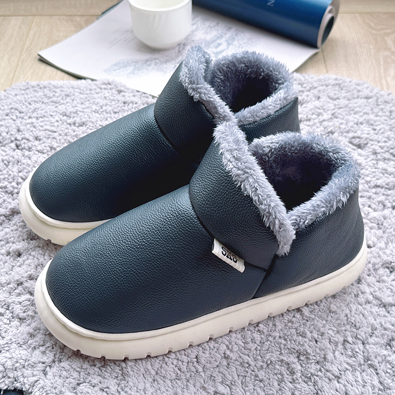 真皮棉拖鞋女冬季外穿软底包跟保暖加绒月子鞋室内居家防水棉鞋男
