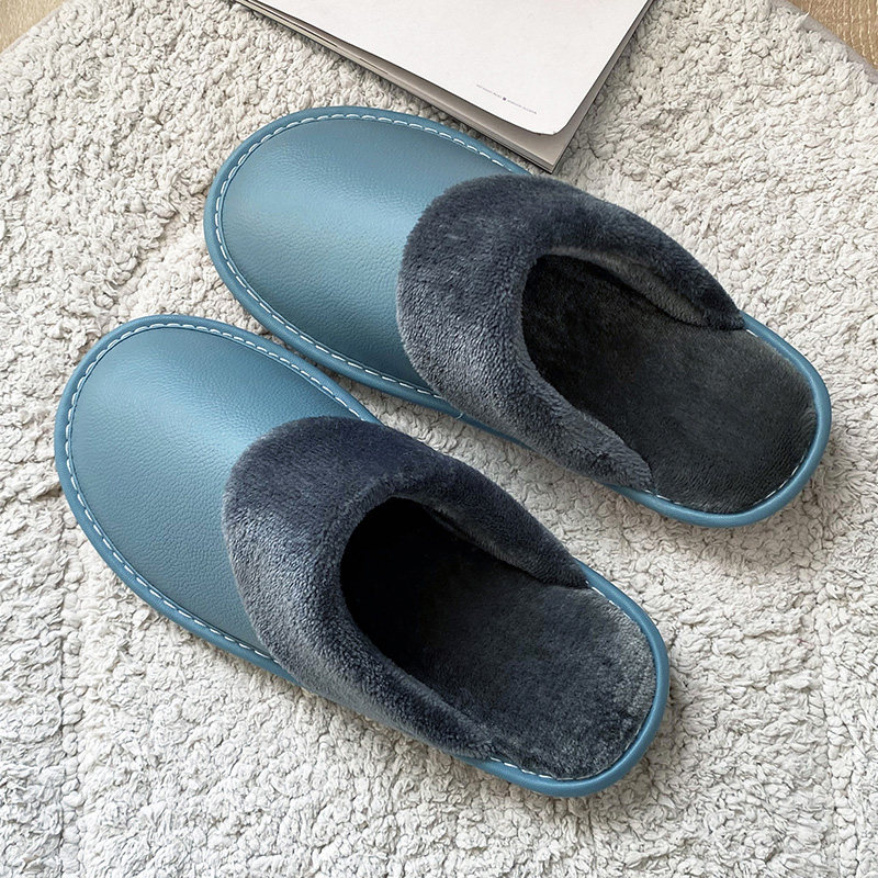 包头保暖简约居家头层牛皮棉拖鞋