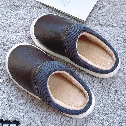 头层牛皮半包跟室内棉拖鞋厚底