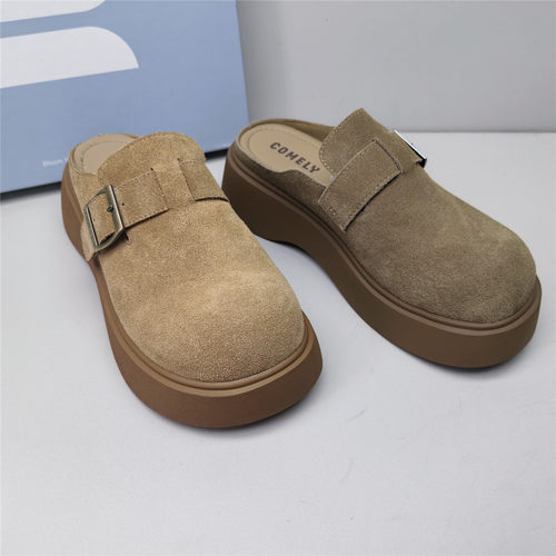 comely/康莉正品撤柜休闲风牛剖皮厚底轻便舒适新款女勃肯拖鞋
