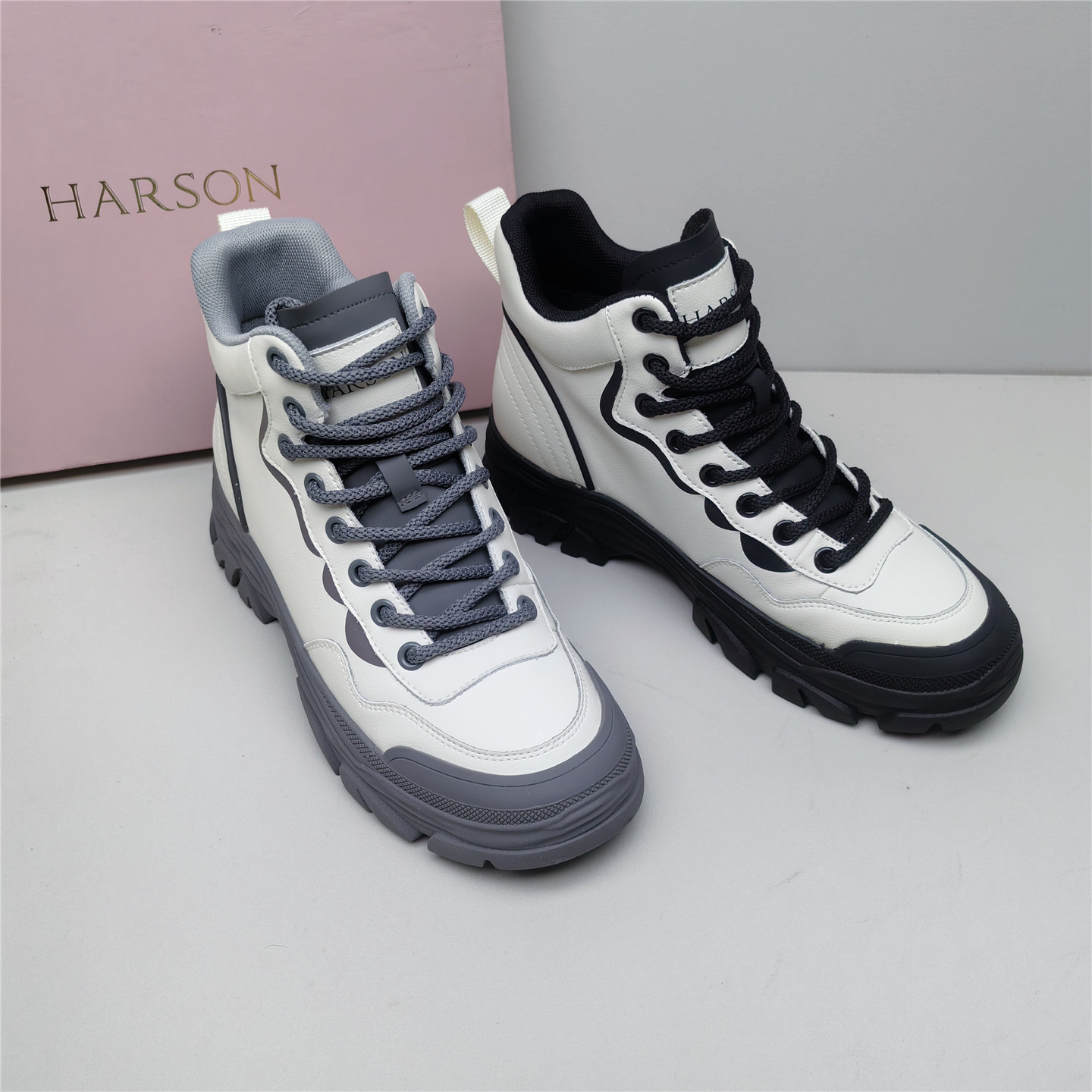 Harson/哈森正品撤柜时尚厚底百搭圆头休闲高帮鞋交叉绑带女单鞋