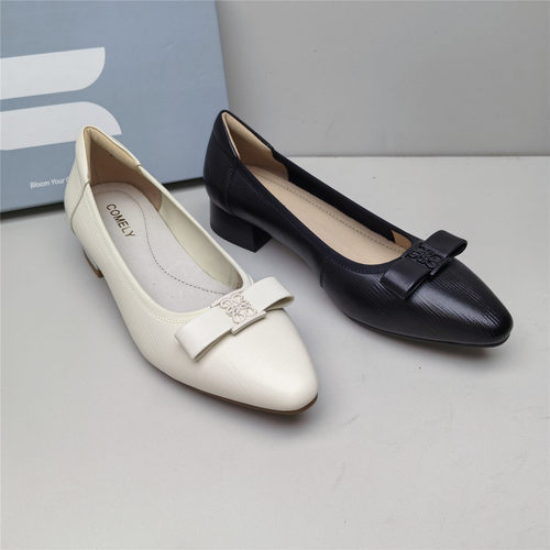 comely /康莉正品撤柜时尚百搭羊皮通勤风尖头粗跟软底舒适女鞋