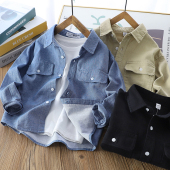 春秋款 中大童纯棉休闲上衣长袖 儿童衬衣 帅气2025新款 男童牛仔衬衫