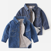 衬衫 儿童长袖 童装 男童牛仔衬衣加绒加厚中大童牛仔外套洋气秋冬款