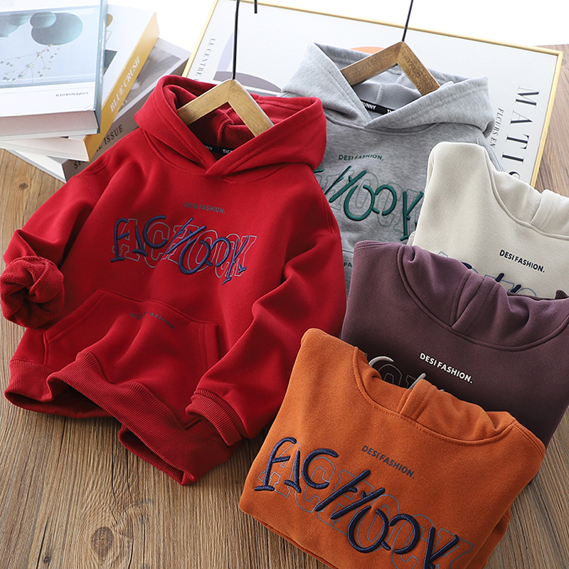 春秋款男童连帽加绒卫衣洋气