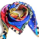 油画双绉真丝绸围巾纯桑蚕丝巾大方巾披肩春秋冬季 领巾女披巾海蓝