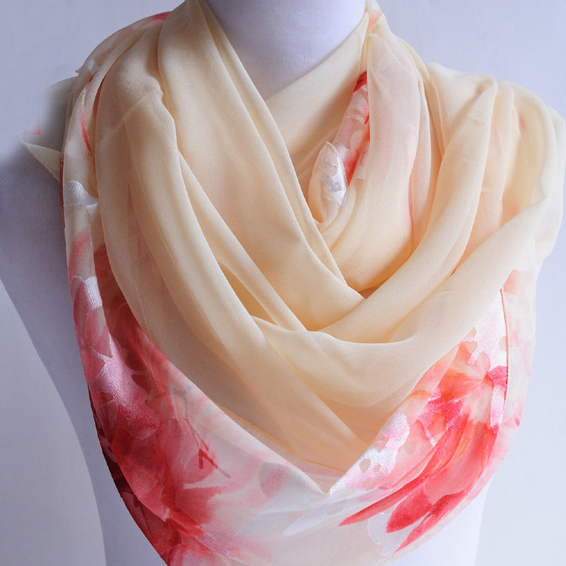 春秋冬季雪纺纱长款丝巾百搭纱巾女拼接围巾护领披肩两用围脖领巾