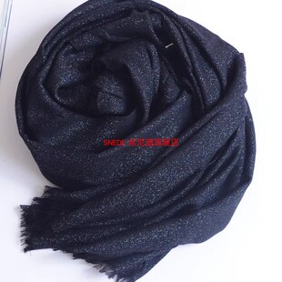 秋冬季长款纯羊毛围巾羊绒两用披肩女银线加大保暖围脖柔软领巾黑