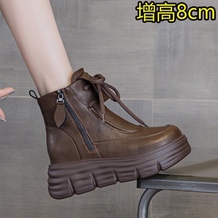 马丁靴女款 秋冬厚底加绒内增高短靴8cm小个子女靴不累脚 2025新款