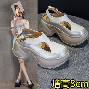 包头凉鞋女2025新款夏季外穿内增高女鞋8cm小个子小白鞋镂空厚底