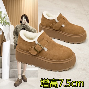 雪地靴女真皮低帮内增高厚底勃肯鞋全包加绒加厚小码豆豆鞋32 33