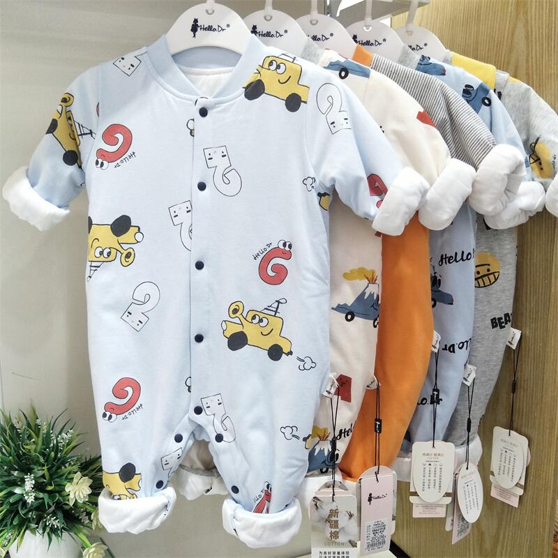 秋冬纯棉薄棉婴儿连体衣宝宝爬服