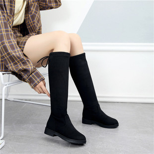女童靴子冬季新款磨砂过膝长靴加绒中大童儿童长筒公主平底棉靴