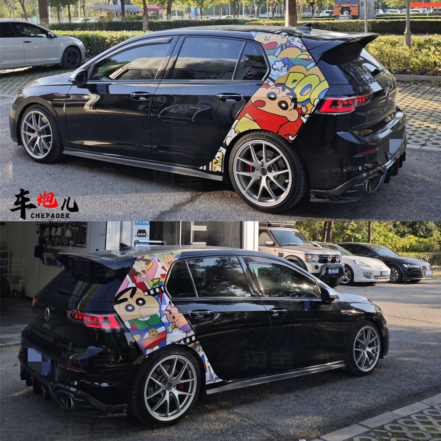 适用大众高尔夫67个性卡通蜡笔小新C柱车贴纸 ID34POLO尚酷拉花