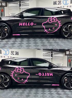 适用领克03特斯拉Y 3车贴Hello KittyHello个性卡通可爱装饰贴画