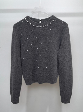 诗家商场同款2025秋冬新款圆领羊毛针织衫女钉珠毛衣3FC130031
