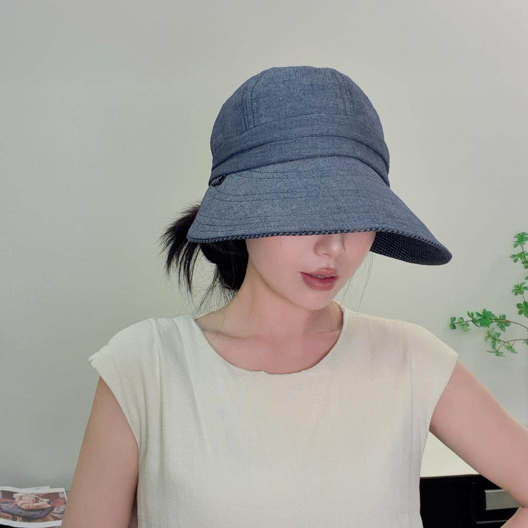 夏日大帽檐日系风渔夫帽纯棉可扎马尾夏季防晒遮阳帽可折叠帽子