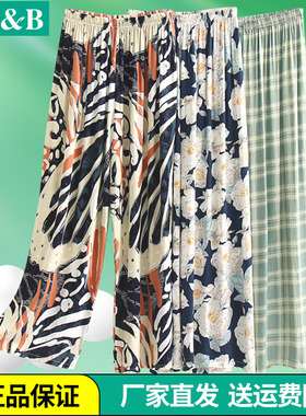 AB内衣夏季阔腿裤棉绸印花女士宽松薄款可外穿休闲长裤家居裤H848