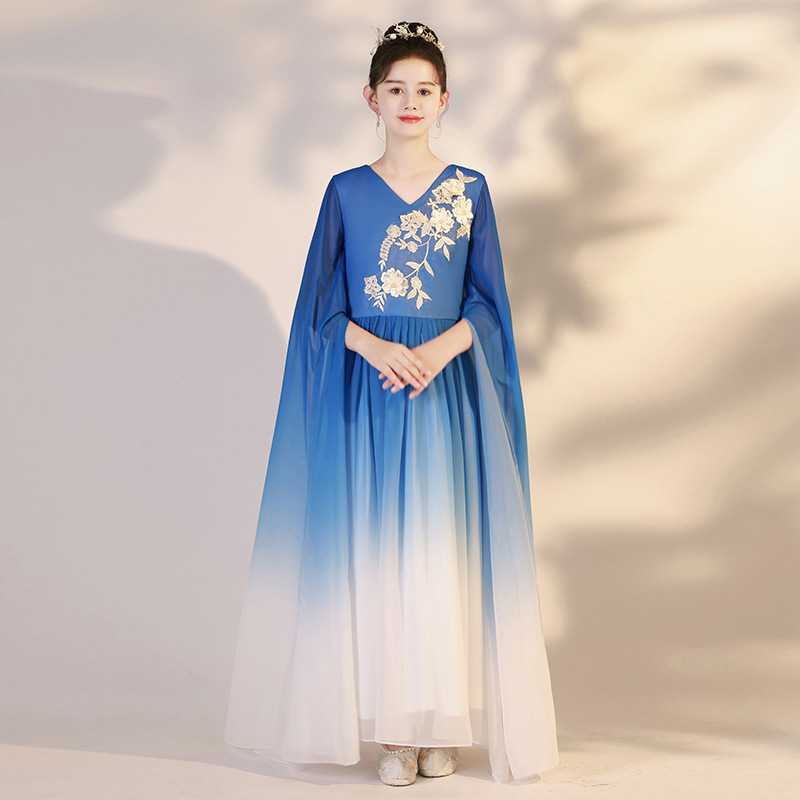 女童古筝演出服中国风古典舞民乐艺考礼服儿童大气红歌比赛表演