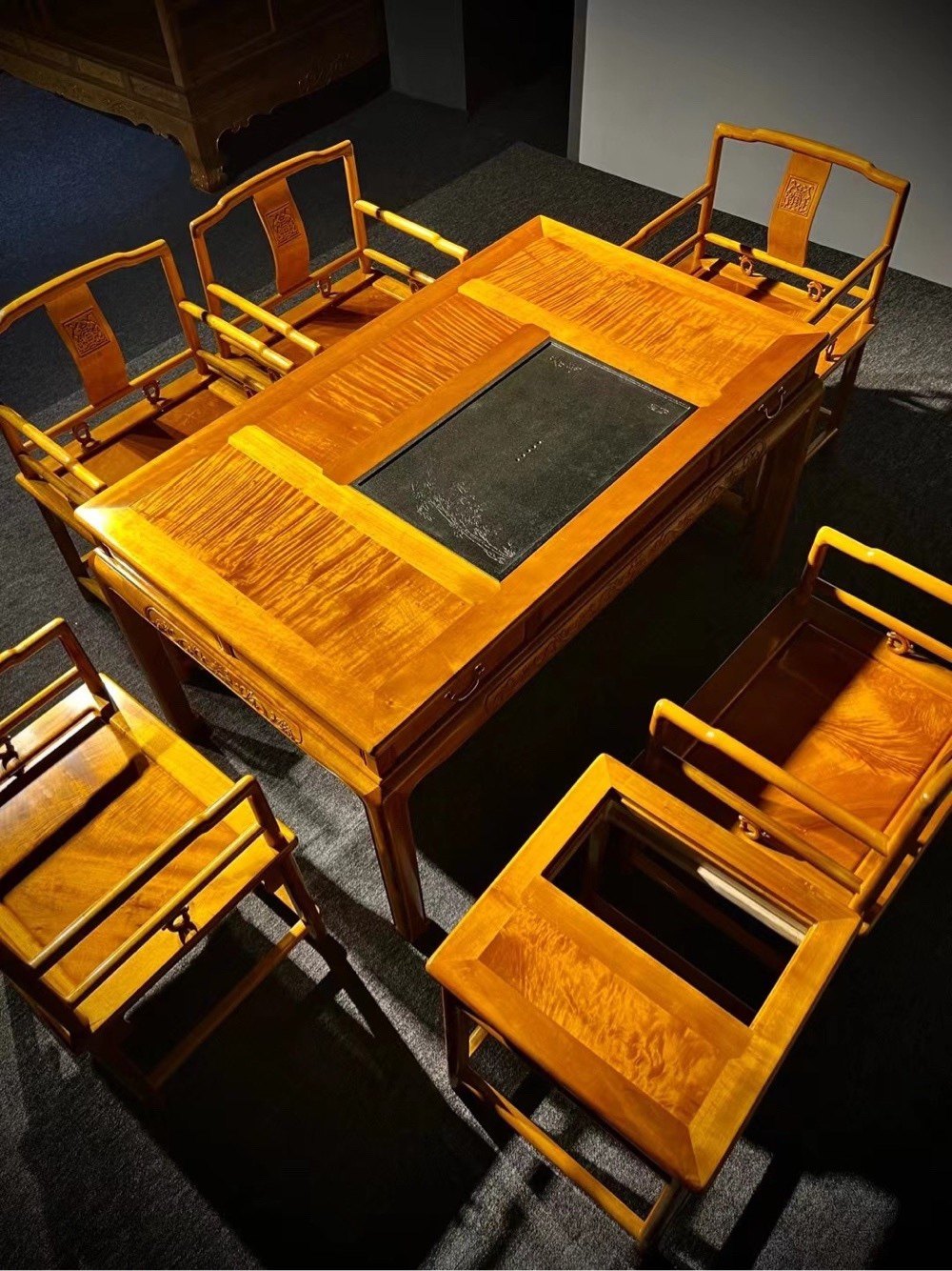 中式金丝楠木茶桌椅小叶桢楠茶桌