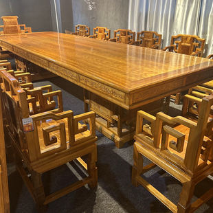 古典办公桌椅小叶桢楠总裁桌办公桌实木桌 金丝楠木大会议桌椅中式