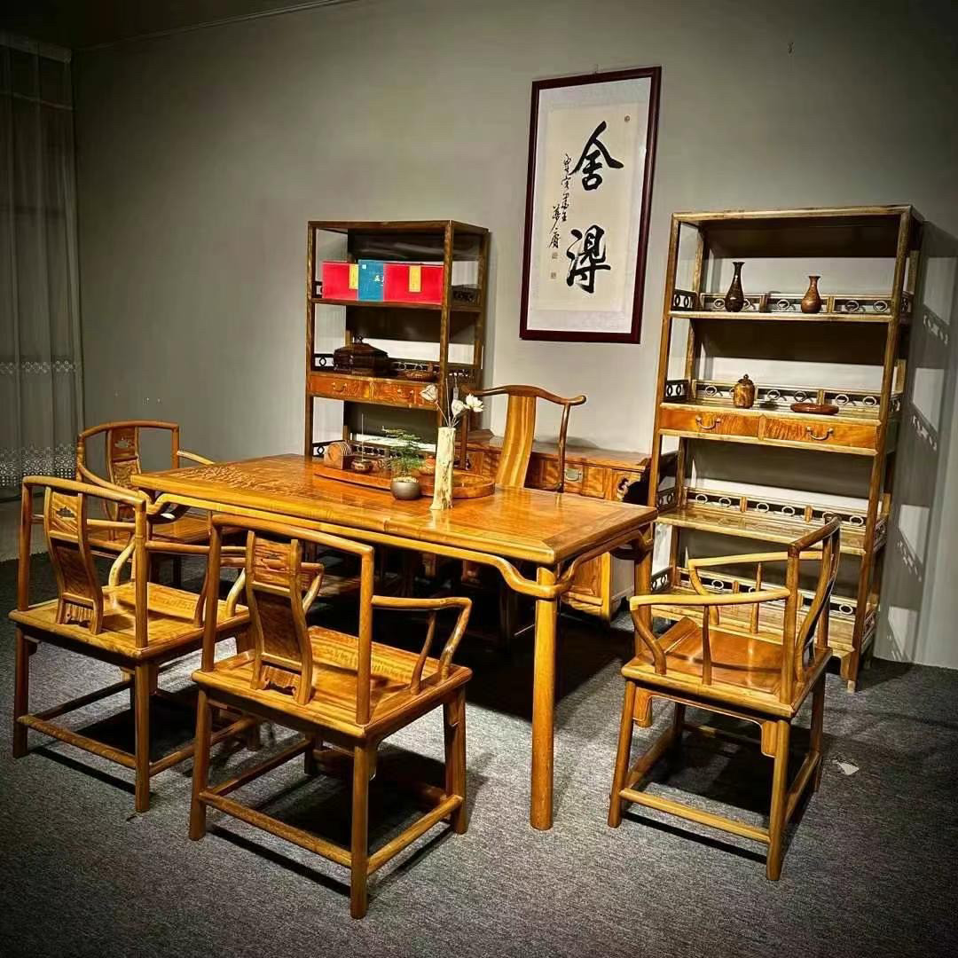 金丝楠木茶桌椅组合阴沉黄料茶台
