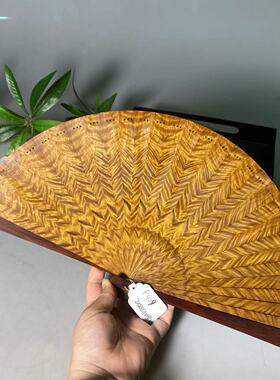 配饰小叶紫檀折扇龙胆金丝楠苏扇水波水波纹扇子工艺扇摆件F409