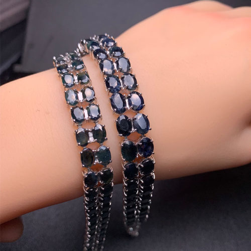 天然蓝宝石手链双排酷黑手链