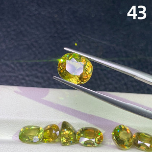 天然榍石裸石 全净强火彩 椭圆 三角刻面彩宝石 明亮钻石火彩