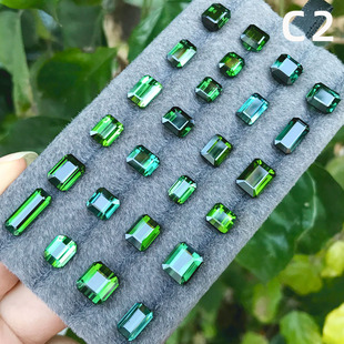 天然绿碧玺裸石 电光绿戒面正方长方形森林绿彩色宝石孔雀绿宝石