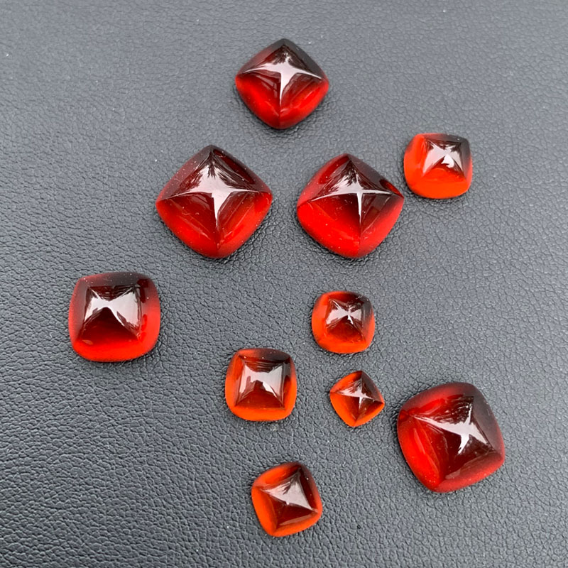 天然石榴石唐塔 锰铝石榴石方5-方12尺寸全净体蛋面芬达可镶嵌21