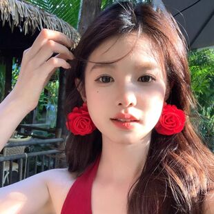 百搭布艺花朵吊坠耳环明媚出片度假风耳环女 夏季