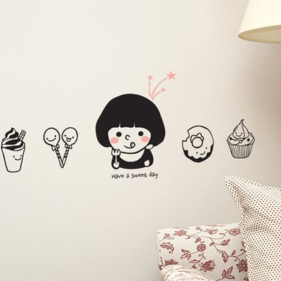 小馋猫 零食店墙面装饰墙贴橱窗玻璃冰淇淋贴纸餐厅甜品点店贴画