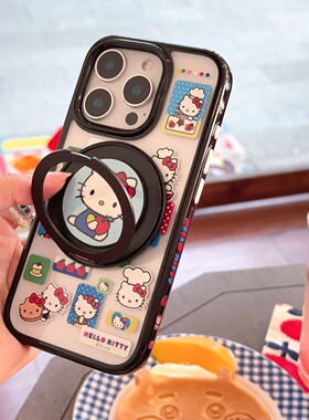 磁吸壳KT猫360度旋转支架iPhone16/15手机壳适用苹果14/17promax透明硬壳可爱卡通磁吸支架防摔新款闺蜜款壳3
