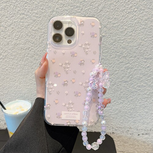 ins淡紫碎花适用iphone16/17手机壳苹果16创意18pro女款14超火15promax高级感双层硬底防摔星黛露链条保护套3