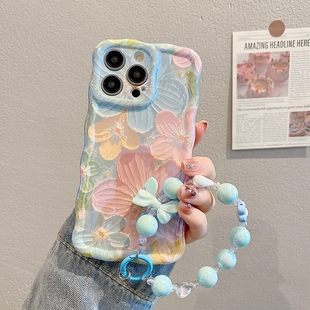 适用高级感艺术油画花朵iphone13promax手机壳苹果14新款网红女12/17硅胶11蓝光16promax防摔15promax小众