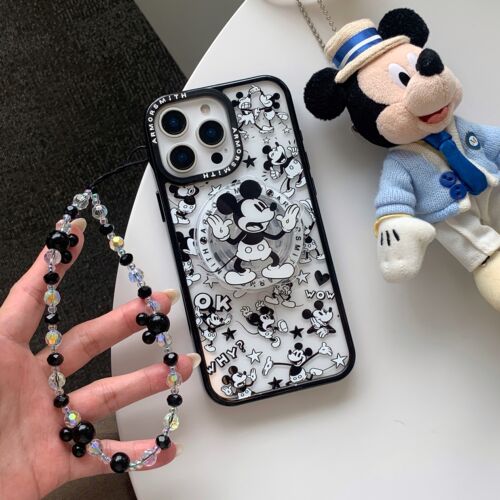 经典黑白米奇magsafe磁吸支架适用iphone16pro手机壳苹果17新款15创意情侣13/14壳11/15promax全包防摔保护套