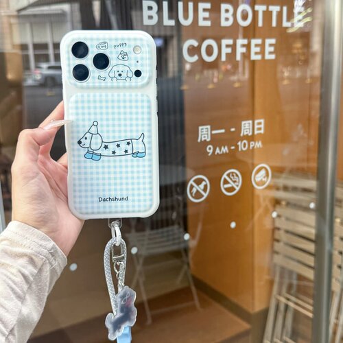 格纹好看可爱线条腊肠狗手机壳适用苹果18promax新款韩式ins氛围感iphone16/15小众创意高级感全包17pro防摔