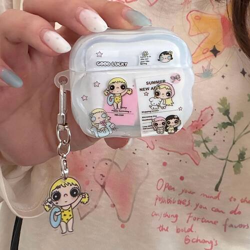 ins韩系插画卡通小玉适用airpodspro3苹果无线蓝牙耳机壳airpods5新款airpods4硅胶1/2代女airpodspro保护套