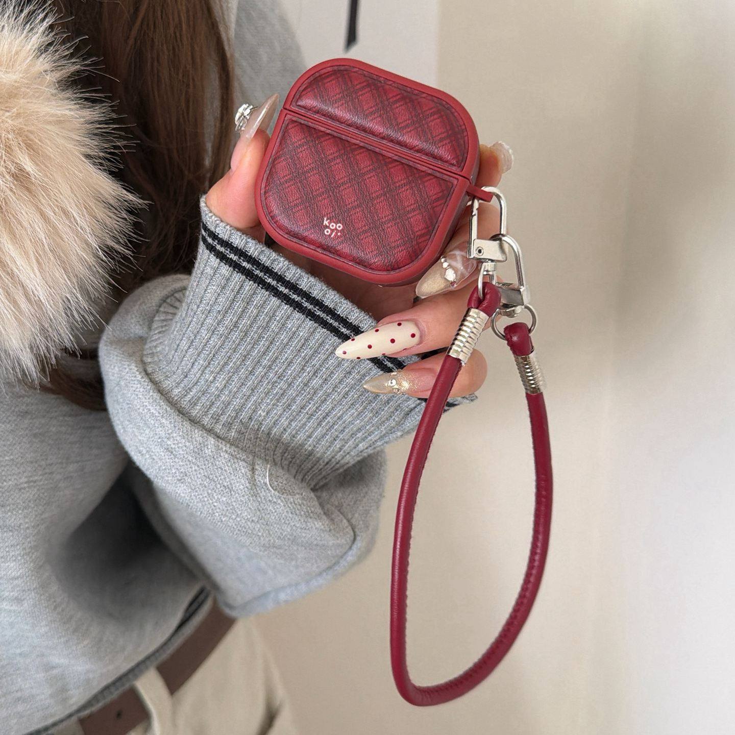 ins新年红色菱格适用苹果AirPods4/3代保护壳Pro2耳机套无线蓝牙airpods1新三四代短挂绳皮质防摔pro3保护套,3C数码配件,耳机保护套,淘宝优惠券,粉丝福利购,淘宝优惠卷