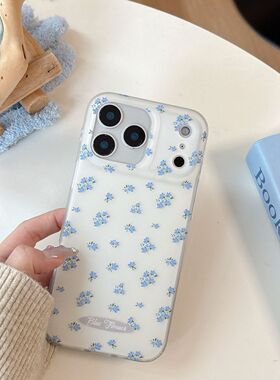 简约小清新白色蓝色小碎花适用iPhone15苹果16Promax手机壳13双层16Promax防摔Max保护套17Promax硬底14Pro