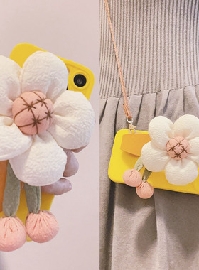 黄色花朵手腕带适用iphone13promax手机壳15斜挎苹果12女14promax支架背带绳xsmax硅胶xr全包边8/7挂绳11软套