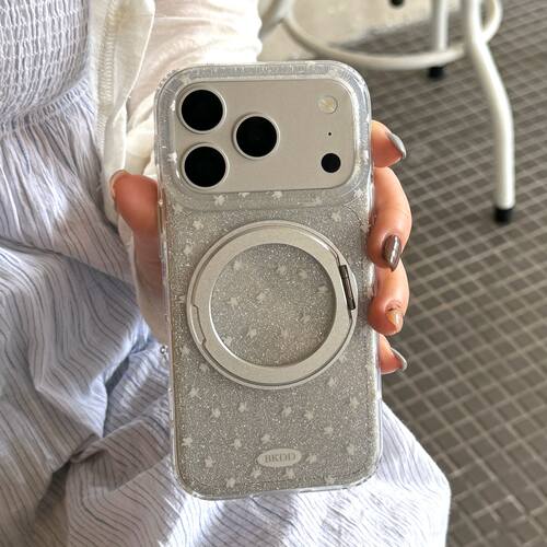 ins银色闪粉小碎花360支点支架适用iPhone18promax手机壳苹果17pro新款15Pro高级感16promax防摔17双层保护套