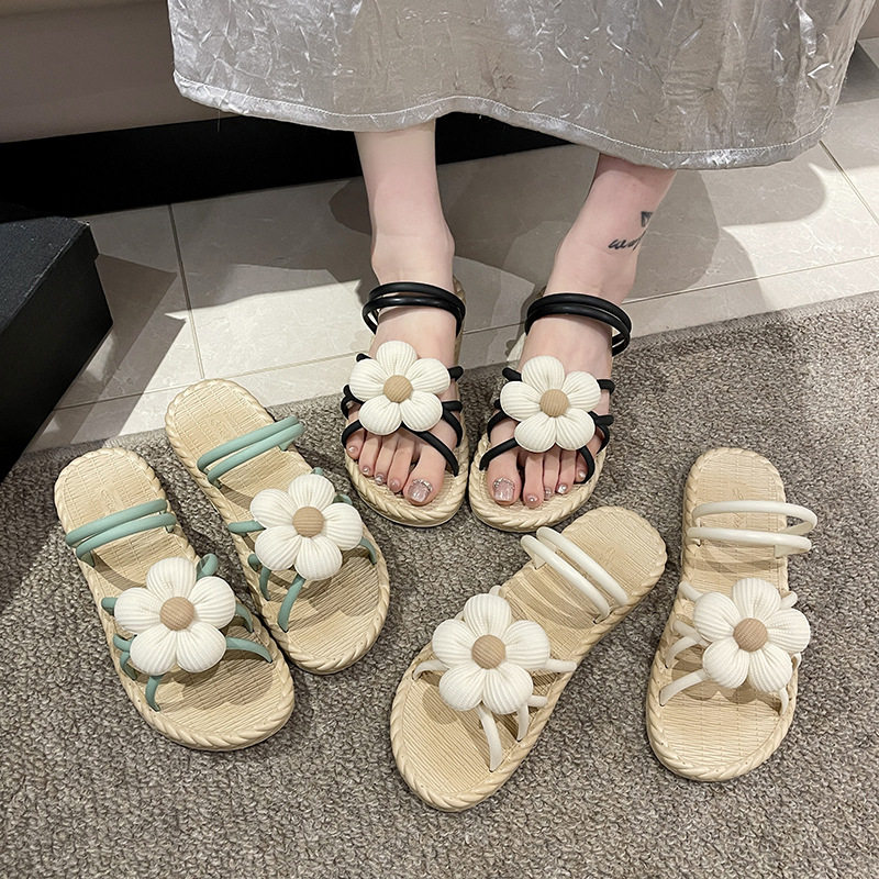 夏季新款花朵凉拖鞋女网红外穿凉鞋时尚i韩版ns潮女海边沙滩拖鞋